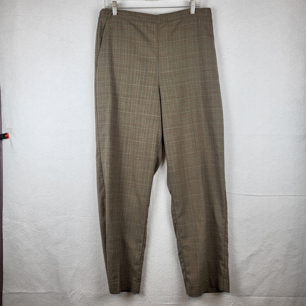 Alfred Dunner‎ Women's Plaid Pants Size 14 Beige Brown Elastic Waist Casual